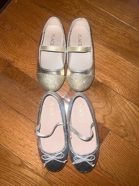 The Children's Place Girls' Gold and Silver Glitter Mary Jane Flats